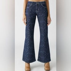 Dark Blue Crop Flare Jeans